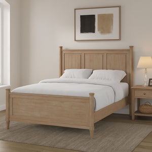 English Elm Mindi Twin Bed with Mindi Veneer Panel Headboard, Tapered Legs, Durable Solid Wood Frame, Calm Finish Sand 81.25 L x 8 W x 5.5 H B2699S00086