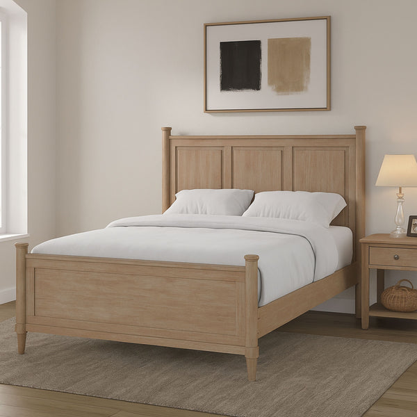 English Elm Mindi Twin Bed with Mindi Veneer Panel Headboard, Tapered Legs, Durable Solid Wood Frame, Calm Finish Sand 81.25 L x 8 W x 5.5 H B2699S00086