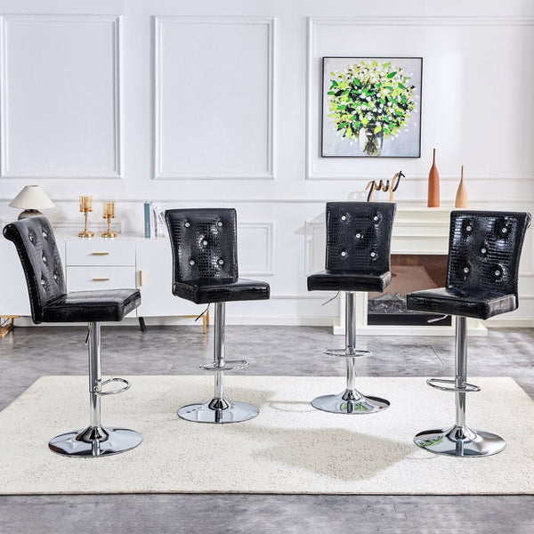 English Elm 4-pack Pu High-back Dining Chairs with Powder-coated Metal Legs for Modern Kitchens Black W3875P371070