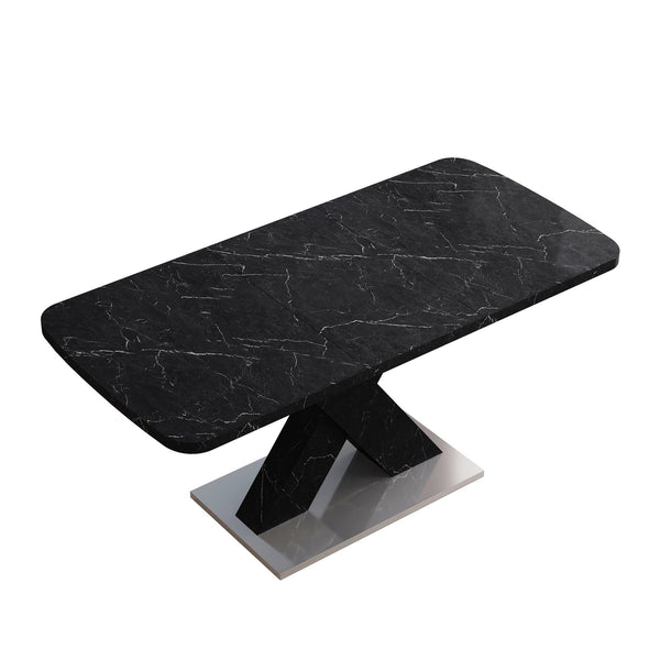 English Elm Modern Rectangle Dining Table - Stretchable Black Marble Top With X-Shape Mdf Legs & Metal Base W757P242762