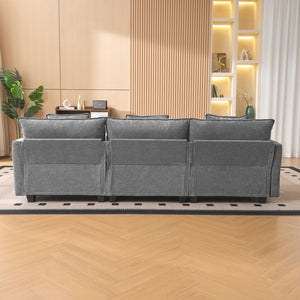 English Elm Beige Chenille Sectional Sofa with Modular Ottoman for Living Room or Studio Gray W2603S00008