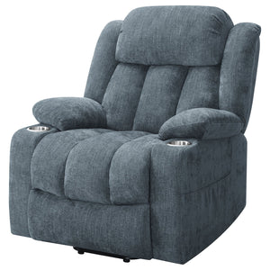 English Elm Beca Slate Blue Upholstered Power Lift Recliner with USB, Cupholders, Plush Channeling & Pillow Arms — Cozy Movie Night Comfort B062P378402