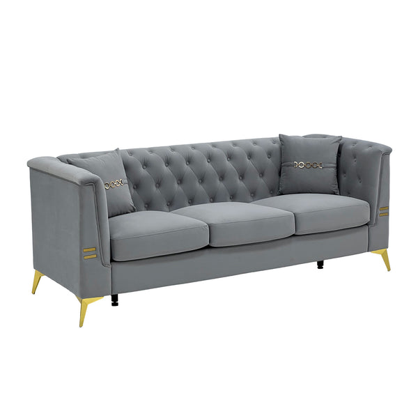 English Elm Fx-P83-Lgy3 Modern Tufted Velvet Sofa – Elegant 3-Seater Couch With Gold Legs & Plush Comfort For Homes W576S00218