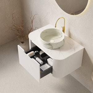 English Elm Muri Floating Bathroom Vanity Plywood Cabinet Sintered Stone Top Oak Drawer W2615S00432