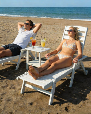 English Elm Pool Chaise Lounge Set Two Chairs Hdpe Outdoor Reclining Patio Sunbathing Furniture White W1859S00213