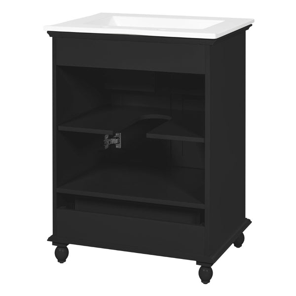 English Elm 24'' French Style Bathroom Vanity with Ceramic Sink Soft Close Cabinet and Drawer Black N710P411227B