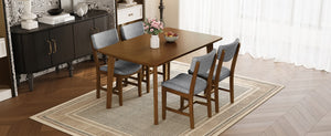 English Elm Rustic Farmhouse Five Piece Dining Set Rubberwood Legs Upholstered Chairs for Kitchen Walnut N752S000089D