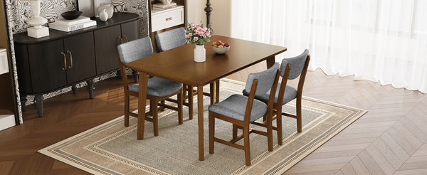 English Elm Rustic Farmhouse Five Piece Dining Set Rubberwood Legs Upholstered Chairs for Kitchen Walnut N752S000089D