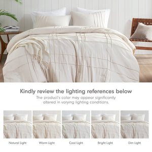 English Elm 3-piece Cal King Pintuck Pleated Microfiber Comforter Set Soft Washed Tailored Bedding Neutral B035P463229