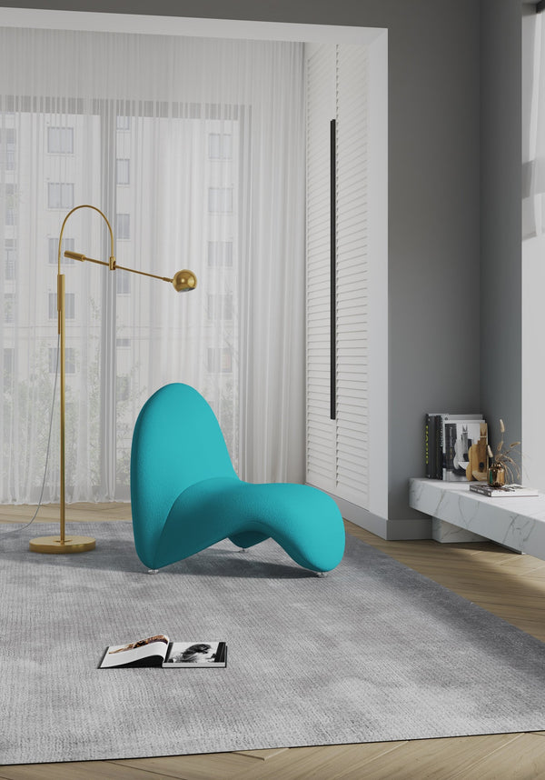 English Elm MoMa Wool Blend Accent Chair with Abstract Tongue Design, Metal Geometric Legs, Plush Comfort Teal B365P397987