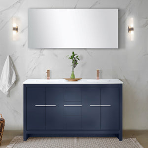 English Elm Navy Double Bath Vanity 60" W X 20" D With Cultured Marble Top & Elegant Rose Gold Faucet Set B2731P259452