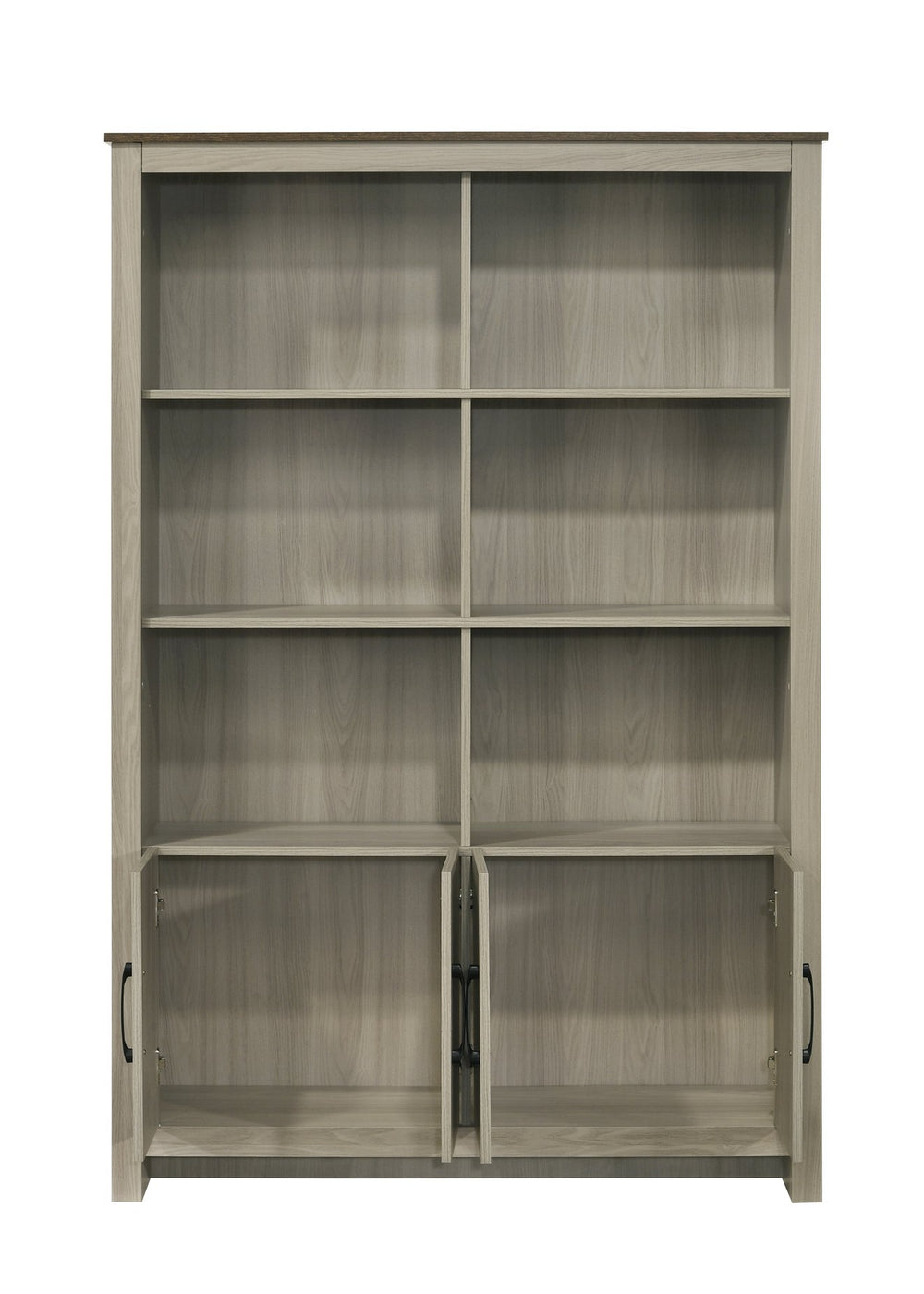 English Elm Nyla 47" Gray Oak Bookcase with 4 Cabinet Doors & 6 Open Shelves, Contrasting Top, Stylish Storage B061S00866