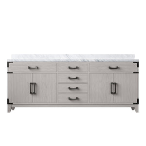 English Elm White Oak Double Bath Vanity 80" W X 22" D, Elegant Carrara Marble Top, Soft-Close Drawers & Cabinets B2731P259944-GIGA