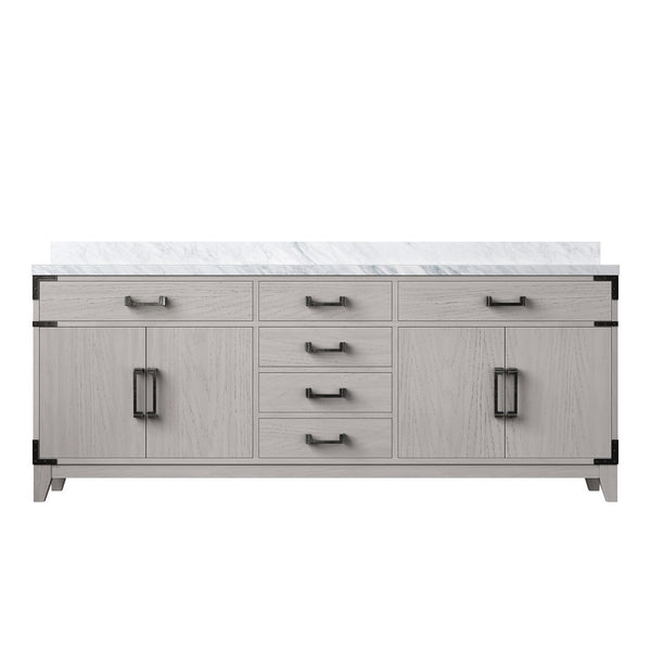 English Elm White Oak Double Bath Vanity 80" W X 22" D, Elegant Carrara Marble Top, Soft-Close Drawers & Cabinets B2731P259944-GIGA