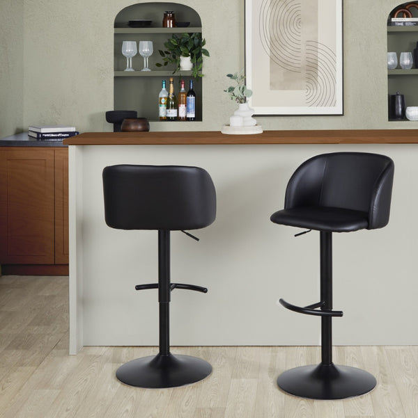 English Elm Adjustable Swivel Barstools with Gold Base Faux Leather Seats for Kitchen Islands Set of 2 B202S01969