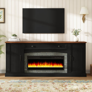English Elm On-trend Farmhouse Electric Fireplace Console Walnut Veneer Media Cabinet for Living Room Black N721S000069B