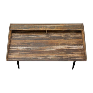 English Elm Computer Desk With Hutch – Modern Farmhouse Style, Brown Laminate Top & Black Metal Base, 48” Long B2710P219824