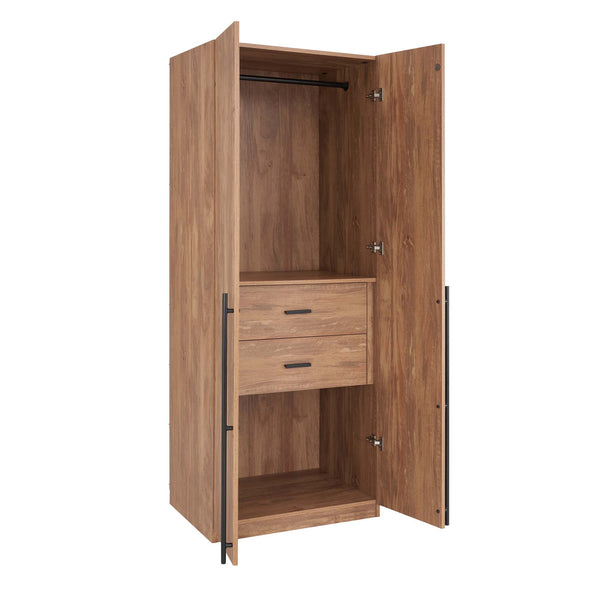 English Elm Lee 32" Space-Saving Wardrobe Closet In Golden Brown – Stylish Storage With Soft-Close Drawers & More! B365S00130