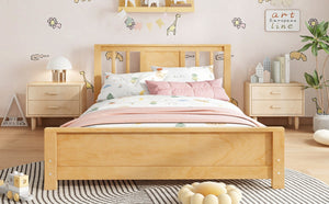 English Elm Twin Low Profile Floor Bed with Guardrails Pine Wood Frame Minimalist Bedroom Natural W1580P438799