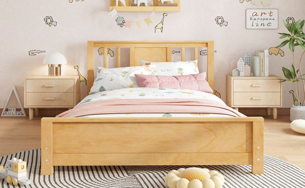 English Elm Twin Low Profile Floor Bed with Guardrails Pine Wood Frame Minimalist Bedroom Natural W1580P438799