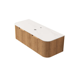 English Elm Dina Floating Bathroom Vanity Cabinet Sintered Stone Top Woodgrain 2 Drawers W2615P293814