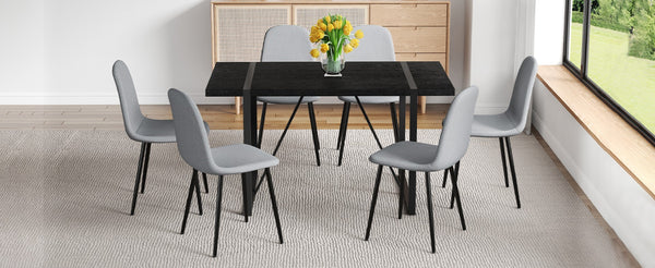 English Elm Table and Chair Set Round Tempered Glass Top with X Base and Four Pu Leather Seats Black,Light Gray W1151S04379