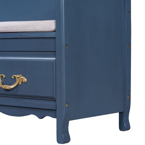 English Elm Trexm Carved Entryway Storage Bench Cushioned Lift Top Pine Frame Antique Style N715P198567M