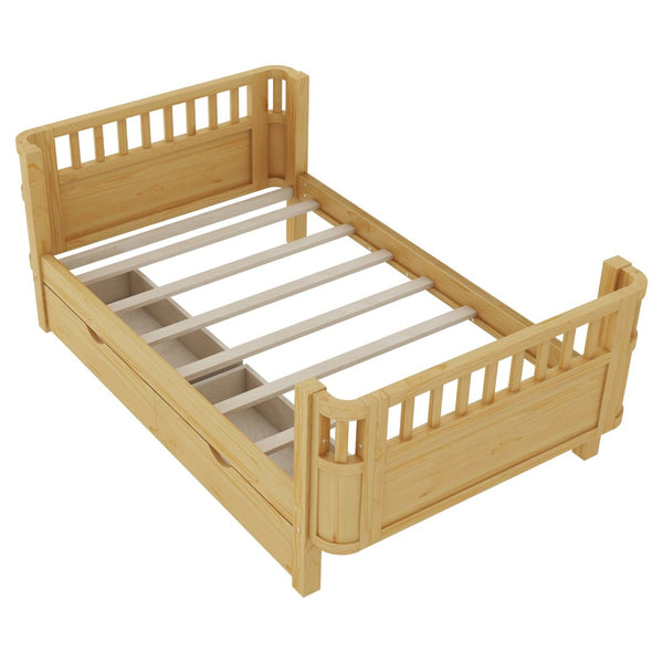 English Elm Twin Kids Platform Bed Teddy Fabric Upholstered with Bunny Cushions and Safety Rails W2593P395956