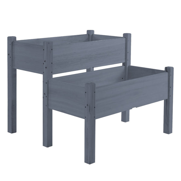 English Elm Outsunny 34"X34" Two-Tier Elevated Wood Planter Box For Easy Gardening On Patios & Backyards W2225P217237-GIGA