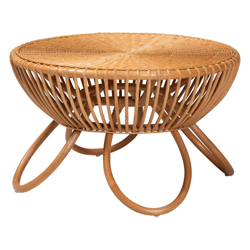 English Elm Bohemian Round Rattan Coffee Table Woven Honey Finish Organic Living Room Accent B2750P467844