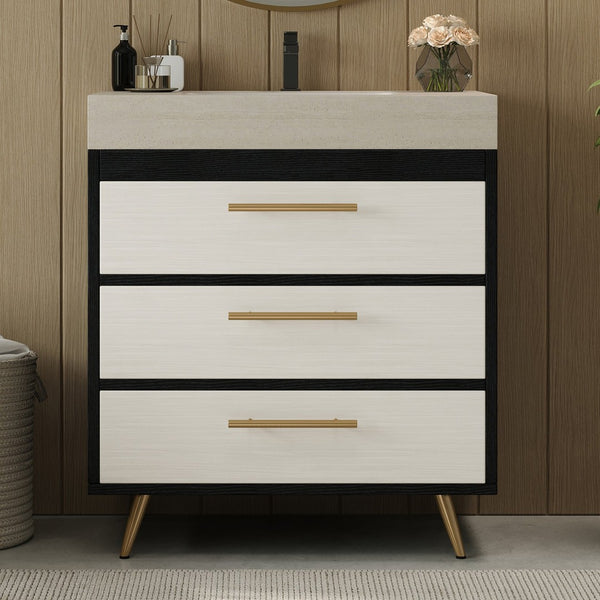 English Elm Modern Freestanding Bathroom Vanity Sintered Stone Top Ceramic Sink Gold Legs W3136S00048