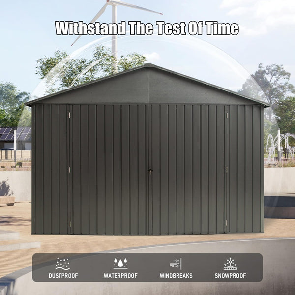 English Elm 12x25ft Outdoor Steel Carport Heavy Duty Shelter with Lockable Doors Wind Rated W1859P364961
