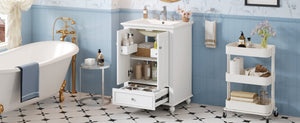 English Elm 24'' French Style Bathroom Vanity with Ceramic Sink Soft Close Cabinet and Drawer White N710P411227K