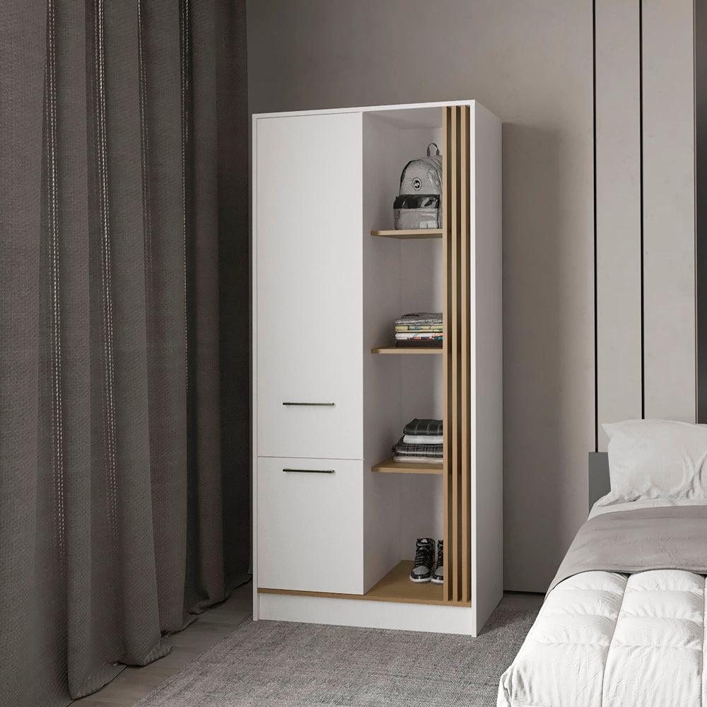 English Elm Natural Oak Wardrobe Organizer White & Oak Finish with Shelves, Sturdy Rod, Modern Rustic Storage B062S01139