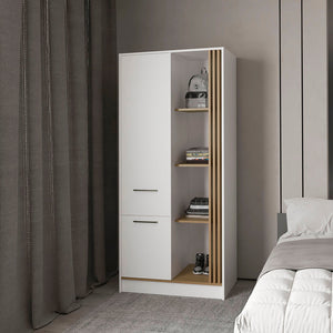 English Elm Natural Oak Wardrobe Organizer White & Oak Finish with Shelves, Sturdy Rod, Modern Rustic Storage B062S01139