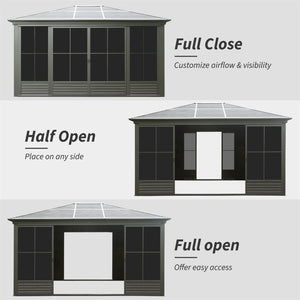 English Elm 12x14ft Outdoor Hardtop Gazebo Aluminum Sunroom with Adjustable Pc Screens All Season W1859P300399