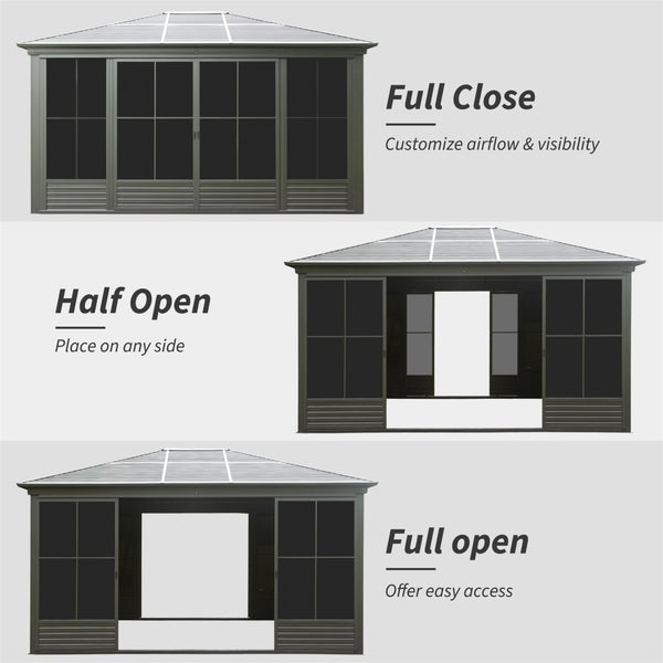 English Elm 12x14ft Outdoor Hardtop Gazebo Aluminum Sunroom with Adjustable Pc Screens All Season W1859P300399