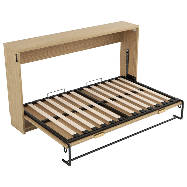 English Elm Twin Murphy Bed XL Cabinet with LED Light, Gray Finish, Space-Saving Foldaway Design, 800lb Capacity N709P002050N