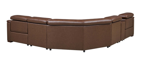 English Elm Leather Match Power Reclining Sectional with Storage Console and Adjustable Headrests Dark Brown B2748S00037