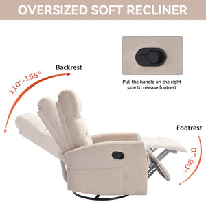 English Elm Manual Rocker Recliner with 360 Swivel Beige Fabric Upholstery for Living Room W3224P289285