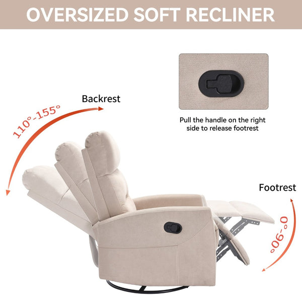 English Elm Manual Rocker Recliner with 360 Swivel Beige Fabric Upholstery for Living Room W3224P289285