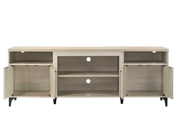 English Elm Tropea 58 Inch Open Shelf Media Console with Oak Finish and Cord Management B2749P413263