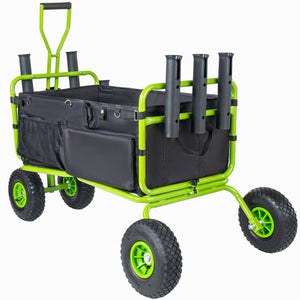 English Elm Fishing Beach Cart Collapsible Heavy Duty Wagon with All Terrain Wheels Rod Holders Green W2932P417637