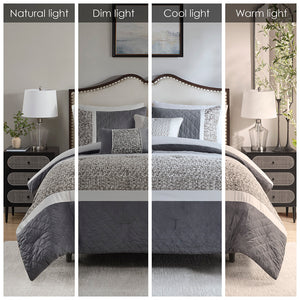 JLA Home Madison Park - 5 Boucle Textured Jacquard Comforter Set with Quilted Mink Panels, Embroidered Pillows & Luxe Neutral Style 92 L x 104 W x 1.5H MP10-8378