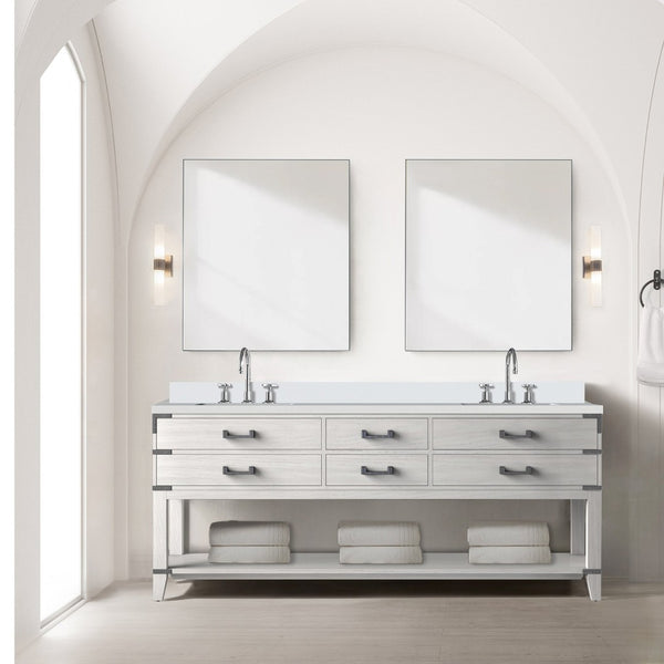 English Elm White Oak Double Bath Vanity Set – Elegant 80" W Quartz Top With Mirrors, Spacious Storage & Style B2731S01653-GIGA
