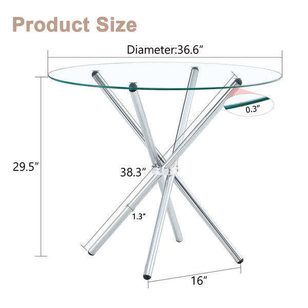 English Elm A Round Tempered Glass Dining Table with Sculptural Black Metal Legs for Modern Spaces W1151P411357