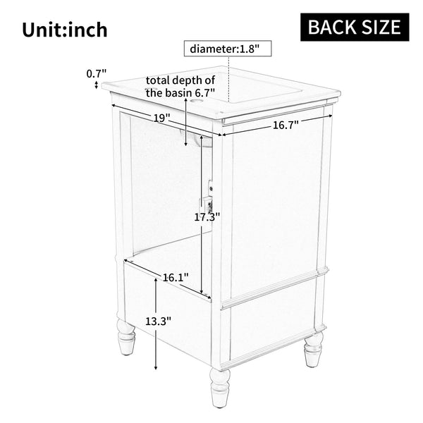 English Elm 20" Bathroom Vanity with Sink Modern MDF Cabinet with Ceramic Top, Drawer, Magnetic Door Stopper Black N725P195132B