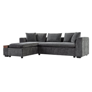 English Elm Sectional Chenille L-Shaped Sofa with Hidden Wooden Storage, Deep 18.9" Seats & Pocket Springs Gray N719S001970E