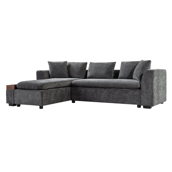 English Elm Sectional Chenille L-Shaped Sofa with Hidden Wooden Storage, Deep 18.9" Seats & Pocket Springs Gray N719S001970E