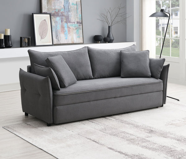 English Elm Irina versatile pull-out fabric sleeper sofa with hidden storage, removable cushions & toss pillows Gray 88.6 L x 33.1 W x 24.8 H B2726P242391